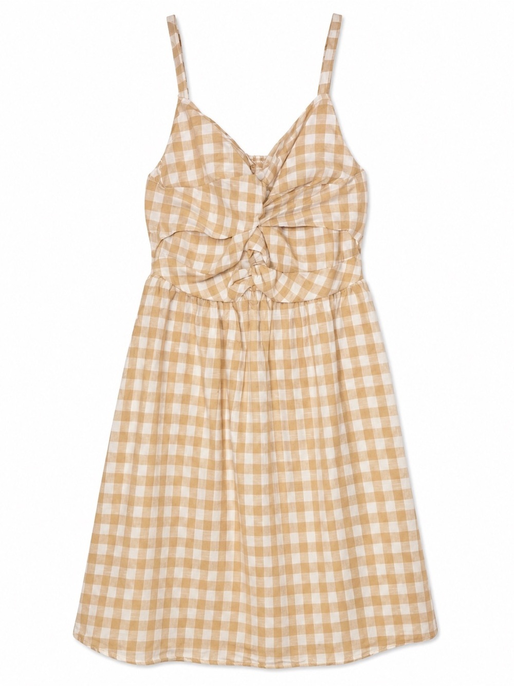 Promesa NWT Beige Gingham Twist Front Mini Dress Smocked Back Size Small